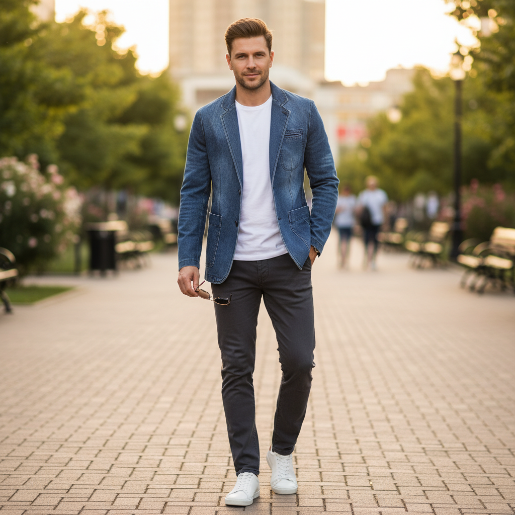 Blazer Vaquero Entallado para Hombre | Estilo Casual Sofisticado
