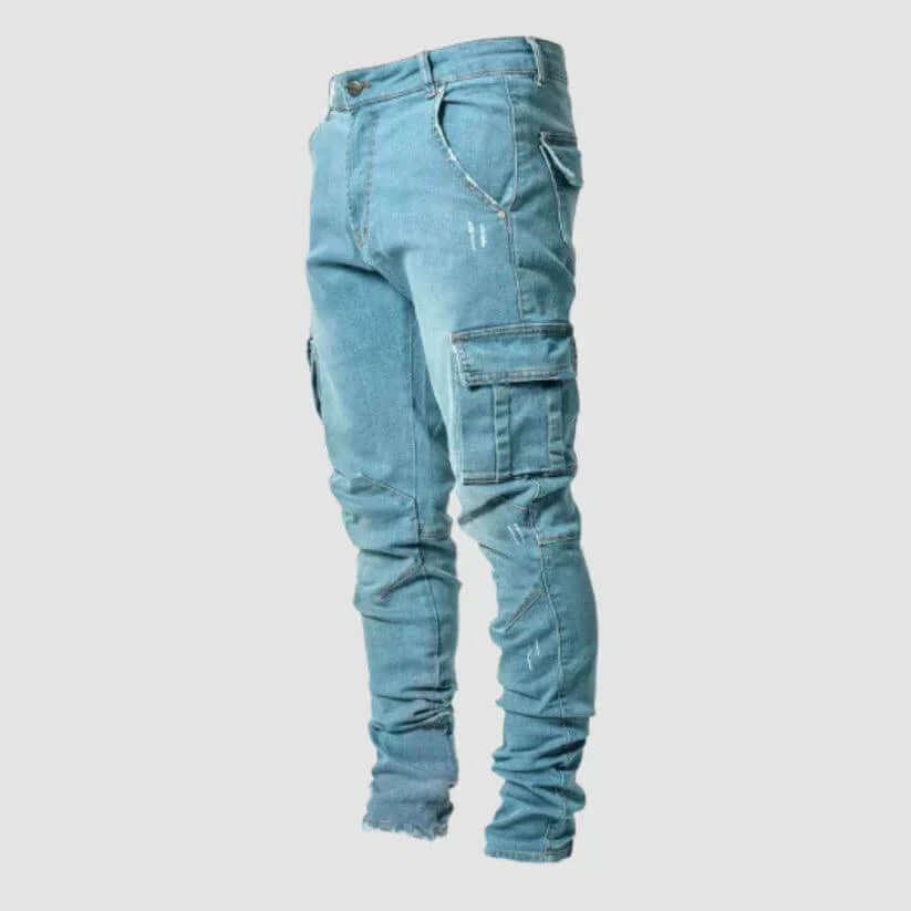 Pantalones Cargo Ajustados de Mezclilla Elástica Hombre | Pantalón Cargo