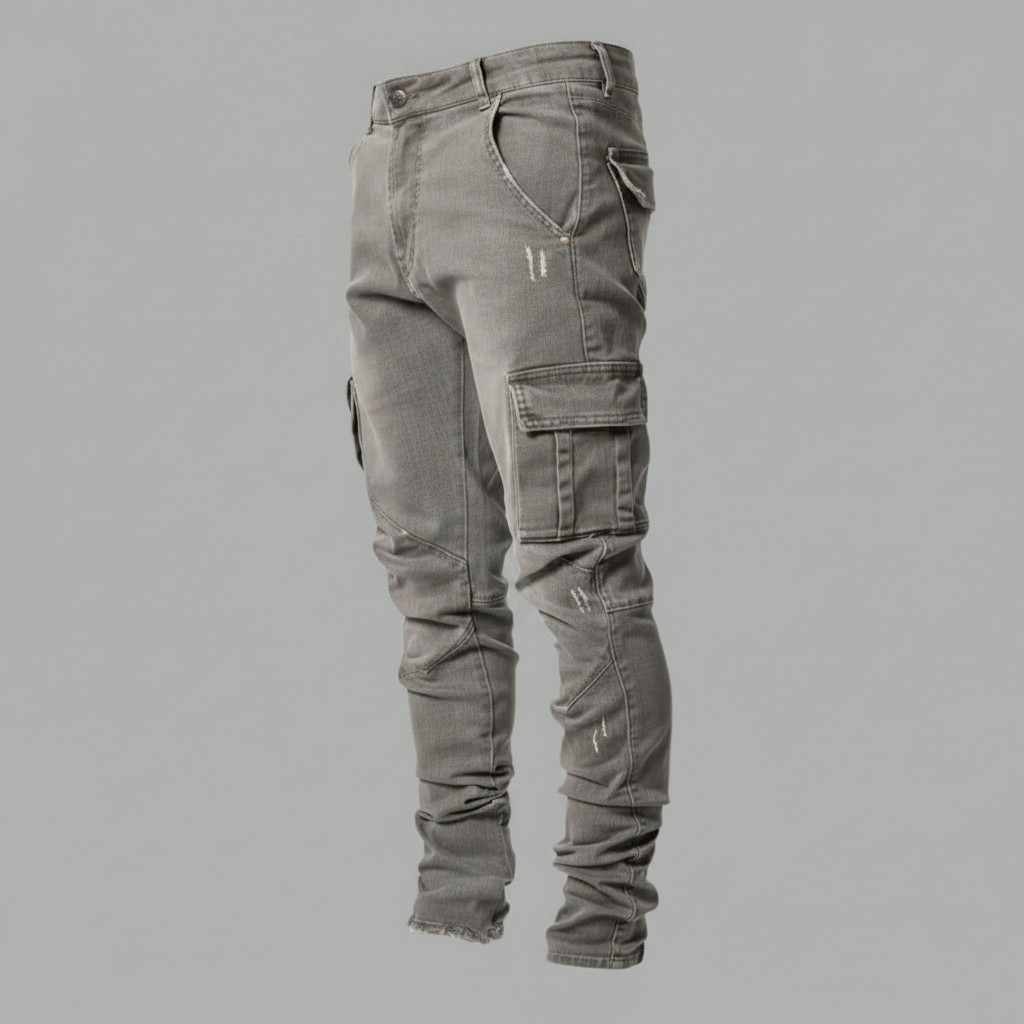 Pantalones Cargo Ajustados de Mezclilla Elástica Hombre | Pantalón Cargo