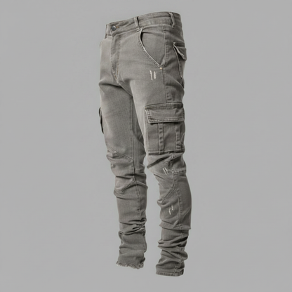 Pantalones Cargo Ajustados de Mezclilla Elástica Hombre | Pantalón Cargo