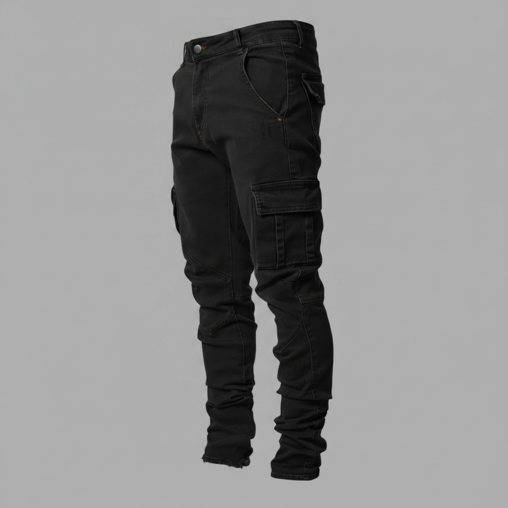 Pantalones Cargo Ajustados de Mezclilla Elástica Hombre | Pantalón Cargo