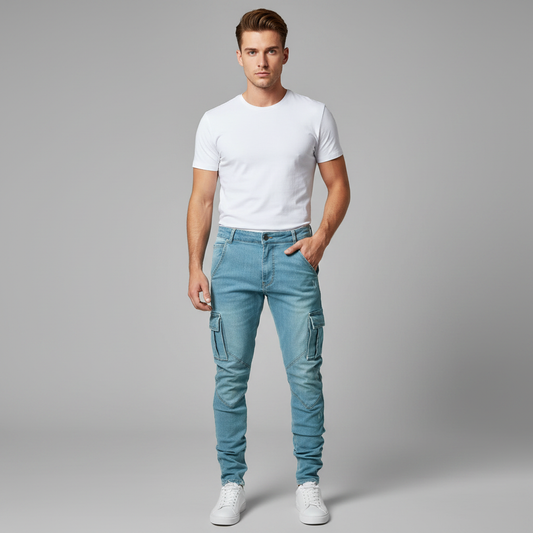 Pantalones Cargo Ajustados de Mezclilla Elástica Hombre | Pantalón Cargo
