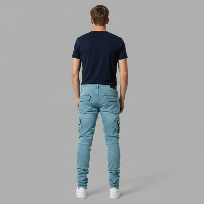 Pantalones Cargo Ajustados de Mezclilla Elástica Hombre | Pantalón Cargo