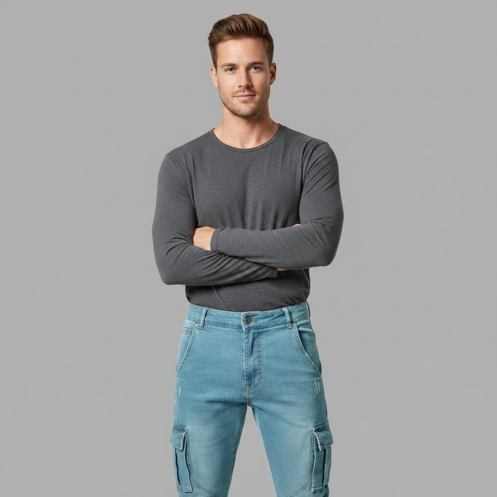 Pantalones Cargo Ajustados de Mezclilla Elástica Hombre | Pantalón Cargo