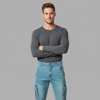 Pantalones Cargo Ajustados de Mezclilla Elástica Hombre | Pantalón Cargo