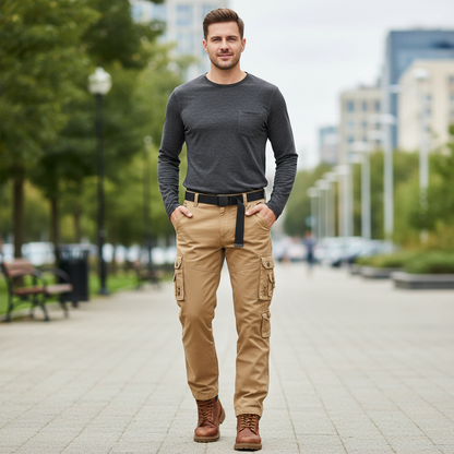 Pantalones Cargo Hombre Corte Relajado con Puños Ajustables | Pantalón Cargo