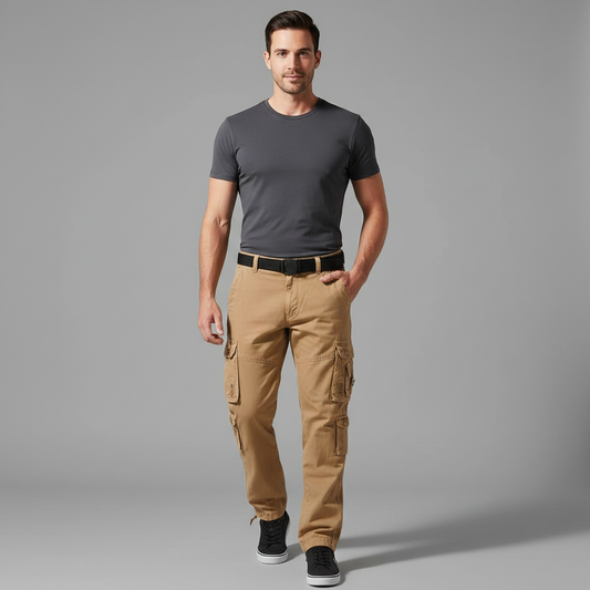 Pantalones Cargo Hombre Corte Relajado con Puños Ajustables | Pantalón Cargo
