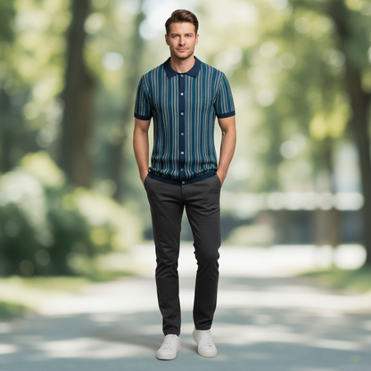 Polo Hombre Chevron Transpirable con Botones | Ropa Casual