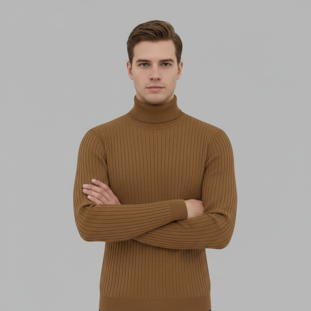 Suéter Acanalado Ajustado para Hombre | Cuello Alto