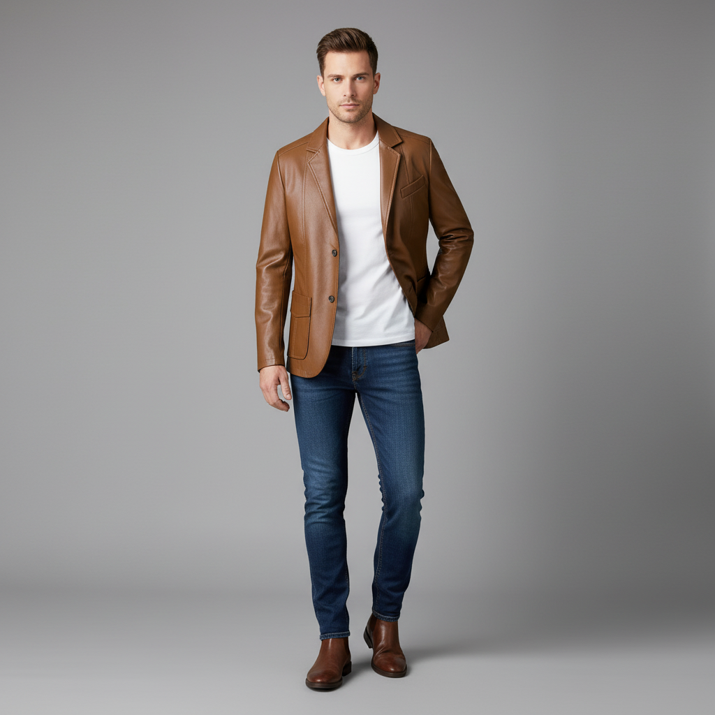 Chaqueta de Cuero PU Clásica para Hombre
