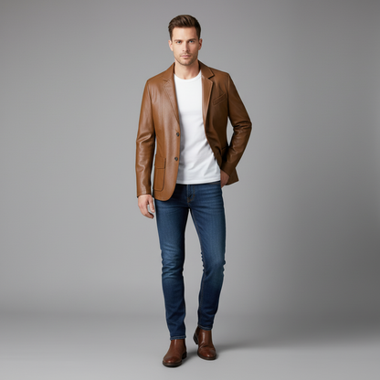 Chaqueta de Cuero PU Clásica para Hombre